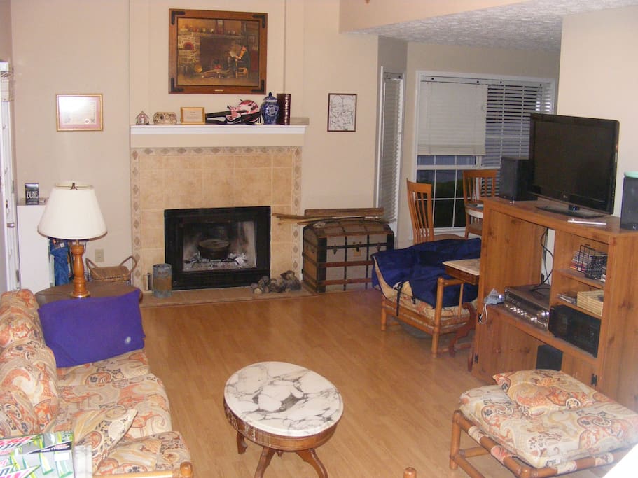 The great room with working fireplace