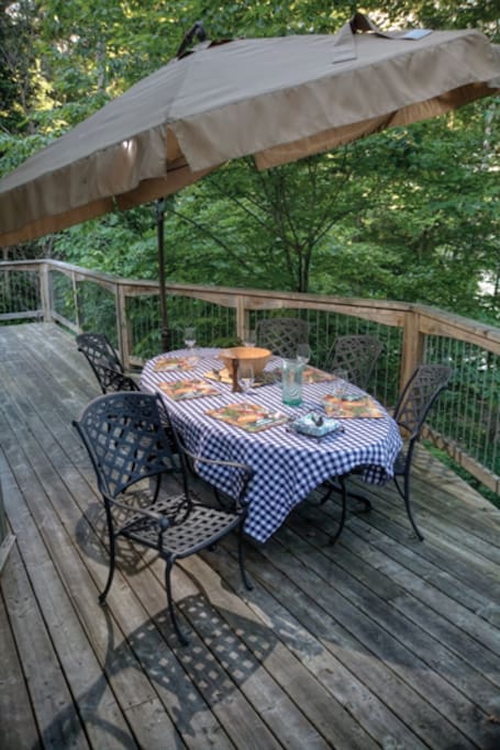 Large Deck for dining with Umbrella