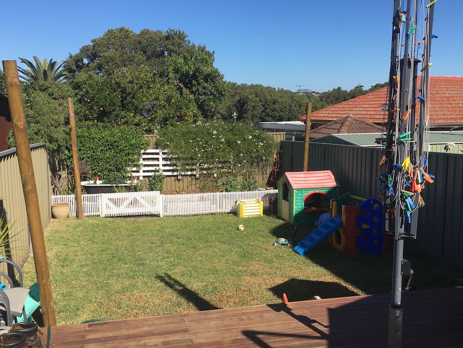 Plenty of space to play in the backyard.