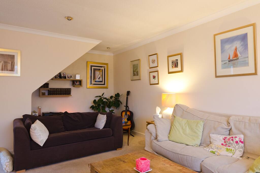 Brown sofa bed in main lounge area