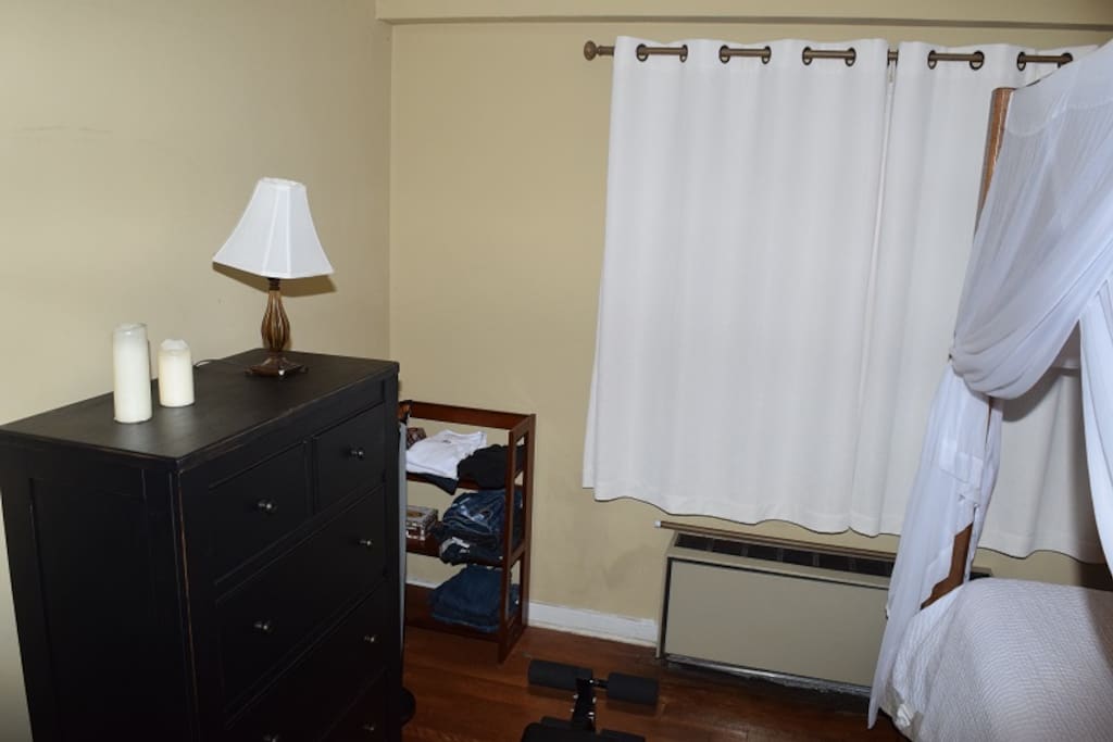 Bedroom - the rack will be available for storing your clothes and a full closet as well.