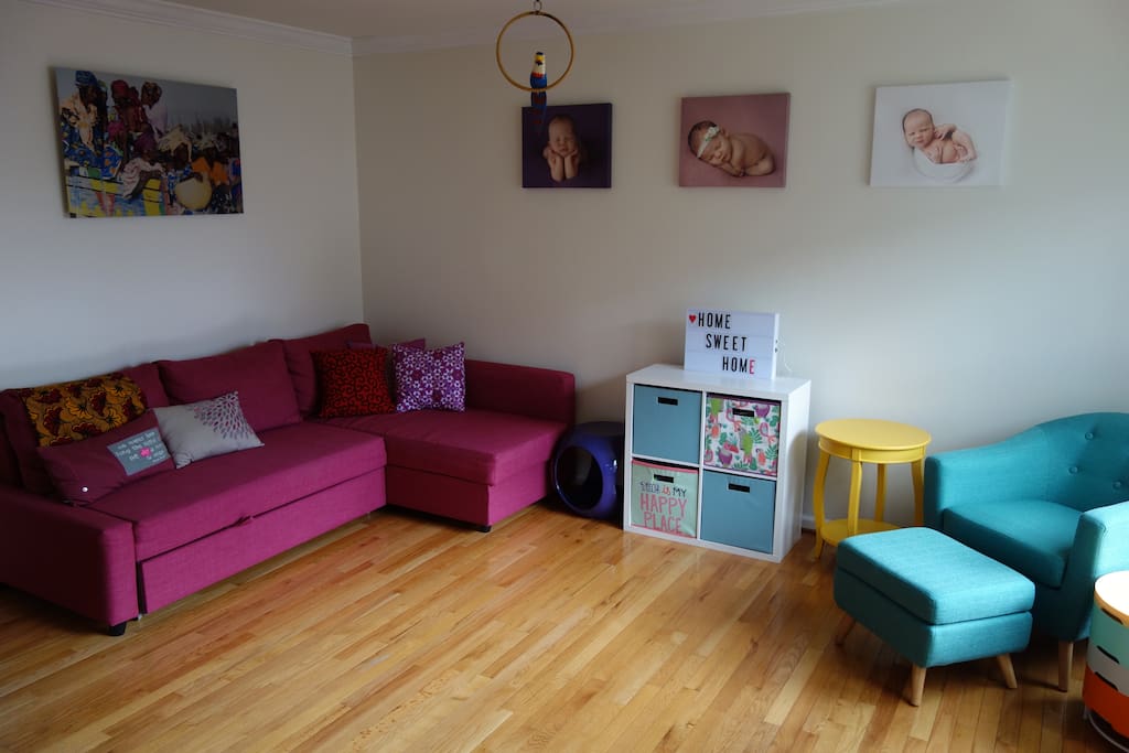 Sunny living room for guest use.