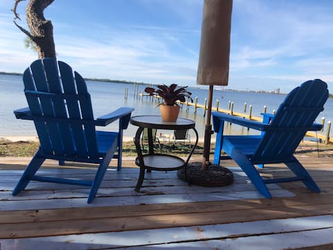 Water front bay beach and boat dock stunning views