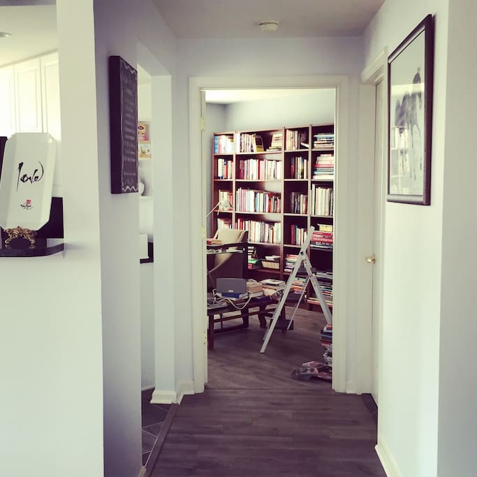 A glimpse into my library where you are welcome to sit and work. This is the messiest you will ever see it :)