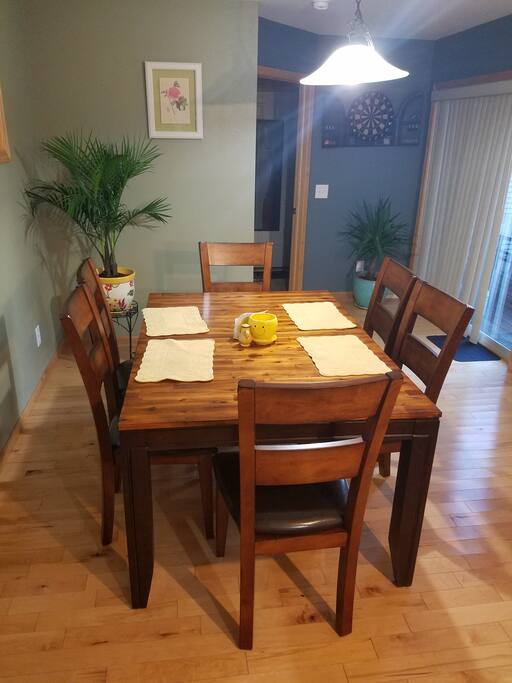 Enjoy your meals around a nice table with a leaf that extends to seat all your guests.