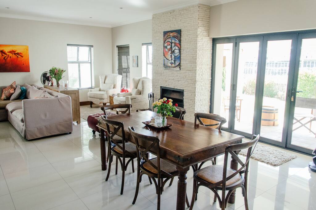 Dining area,common area and fireplace