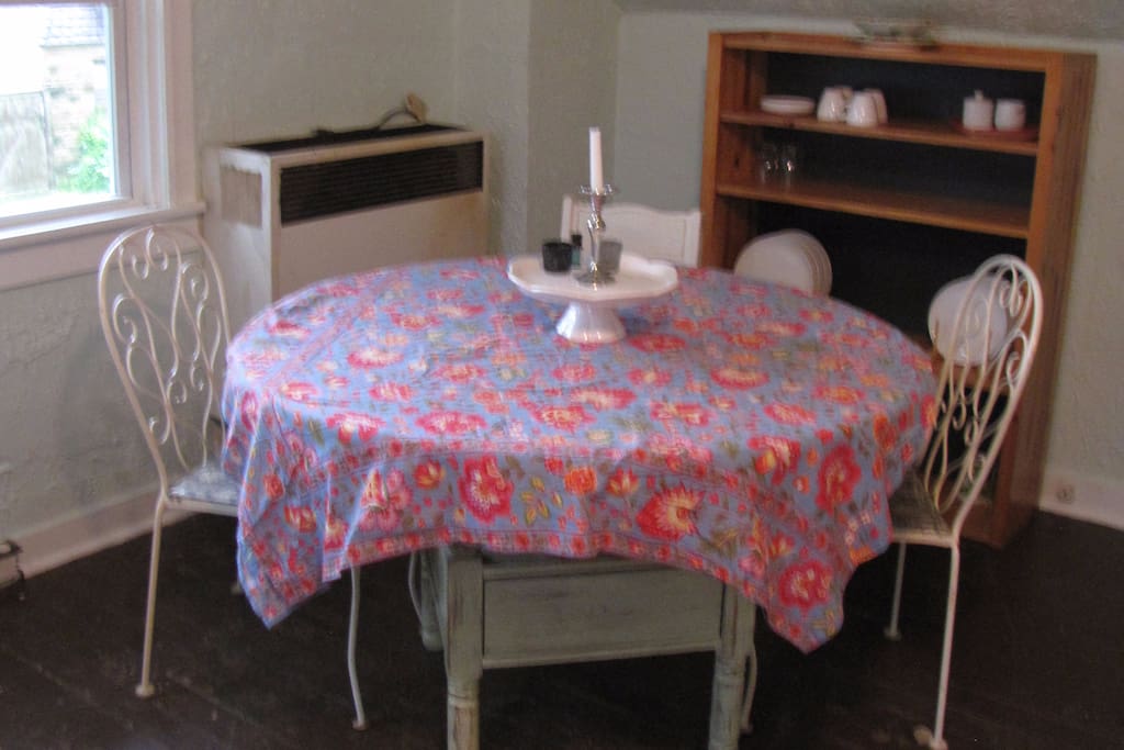 Dining area complete with dishes.