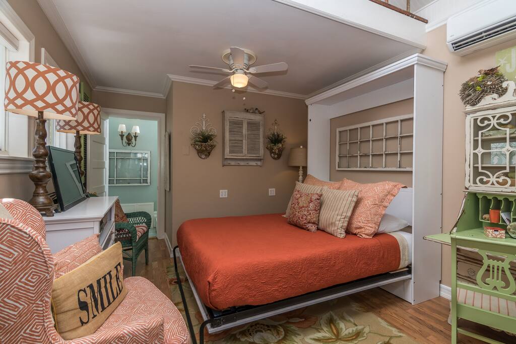 Queen Wall Bed Cabinet Opened and Made Bed with Memory Foam Mattress