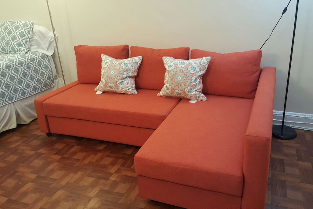 Comfortable sofabed. Matress pad available. (sleeps 2)