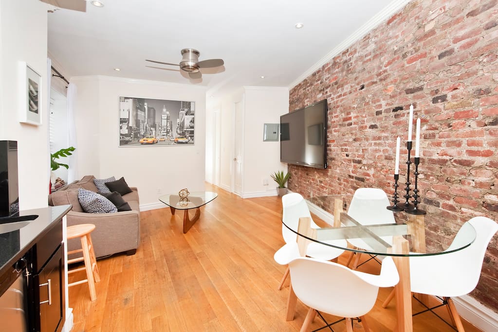 Welcome to your chic West Village apartment. Exposed brick, designer furniture, 80 inch Sharp Smart LED TV with Apple TV. Most importantly - an unbeatable location.
