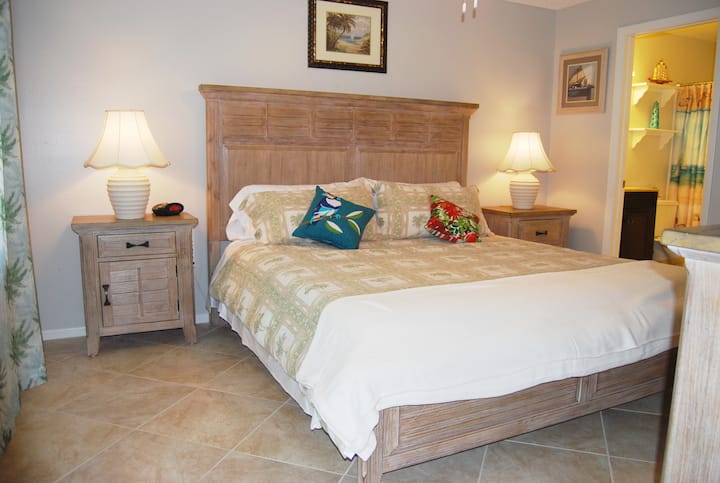 Ფართო მთავარი საძინებელი დიდი საწოლით.