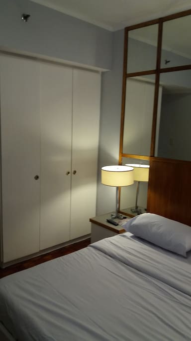 Three door closet.