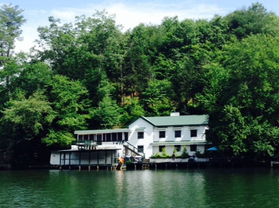View of the house from the water if you are renting our boat or fancy a long swim!!