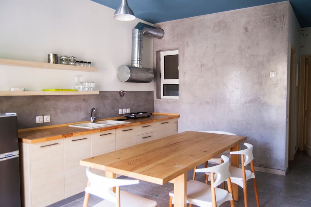 the kitchen and the dining table