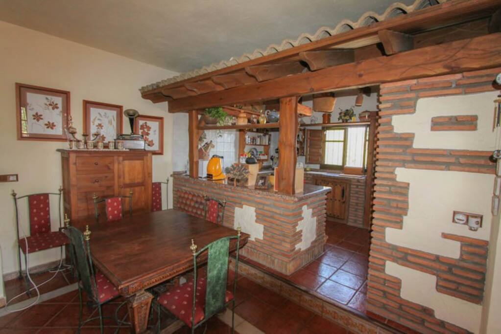 Dining table and kitchen