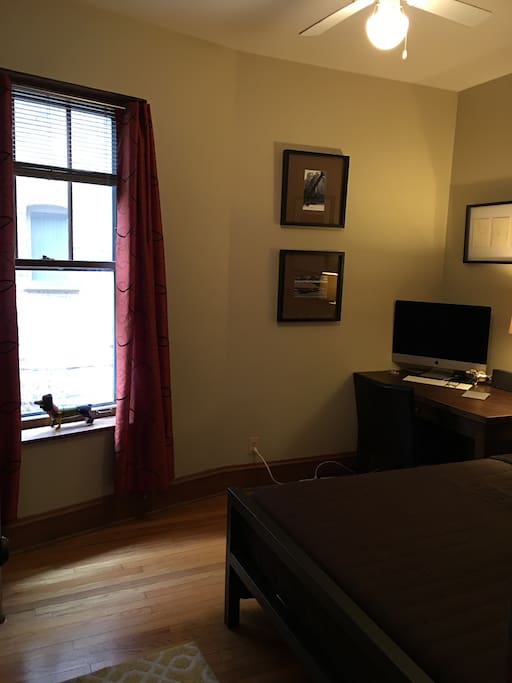 Private room with queen bed and use of computer.
