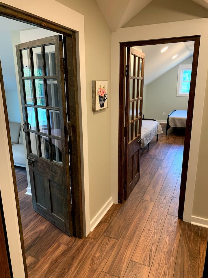 There is a key-code door entrance to the space.  There are two bedrooms in this rental, one is straight ahead and one is to the left as soon as you enter the space.