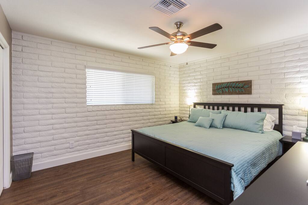 Rest your head at night in the comfortable king-sized bed in the master bedroom.