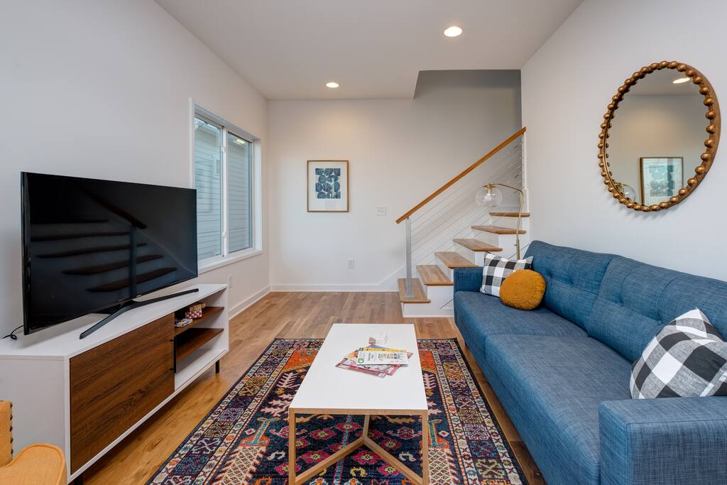 This stylish home features modern furnishings and a chic decor.