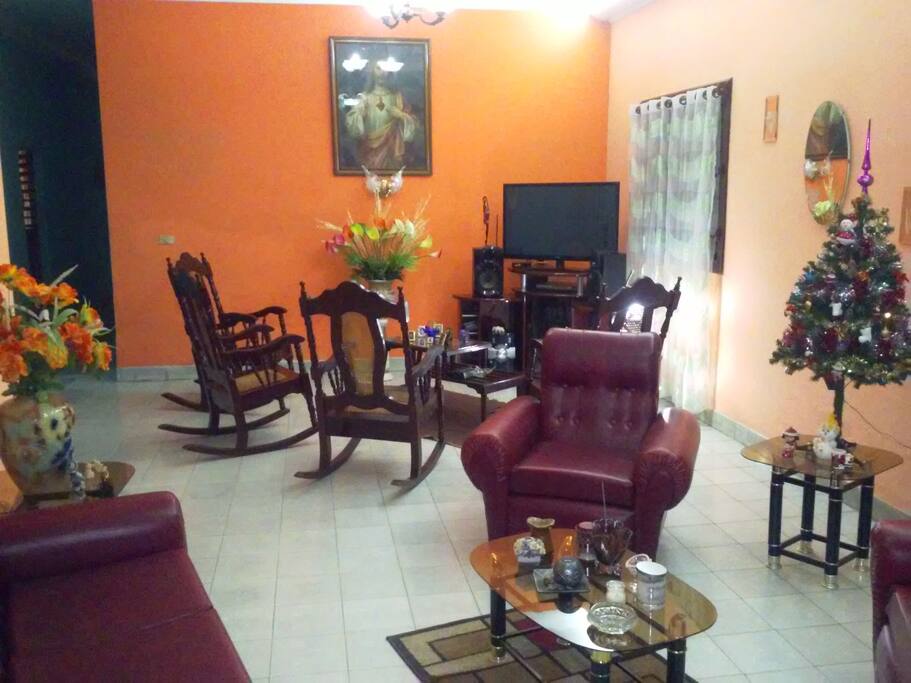 Sala. Sitio acogedor, ideal para su bienvenida y esparcimiento: TV a color y música
