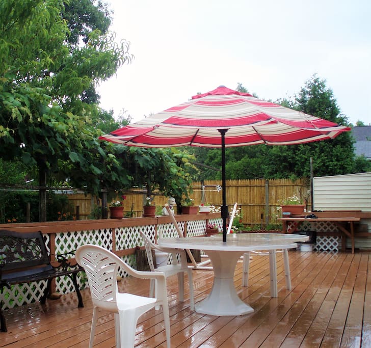 Backyard with deck and BBQ