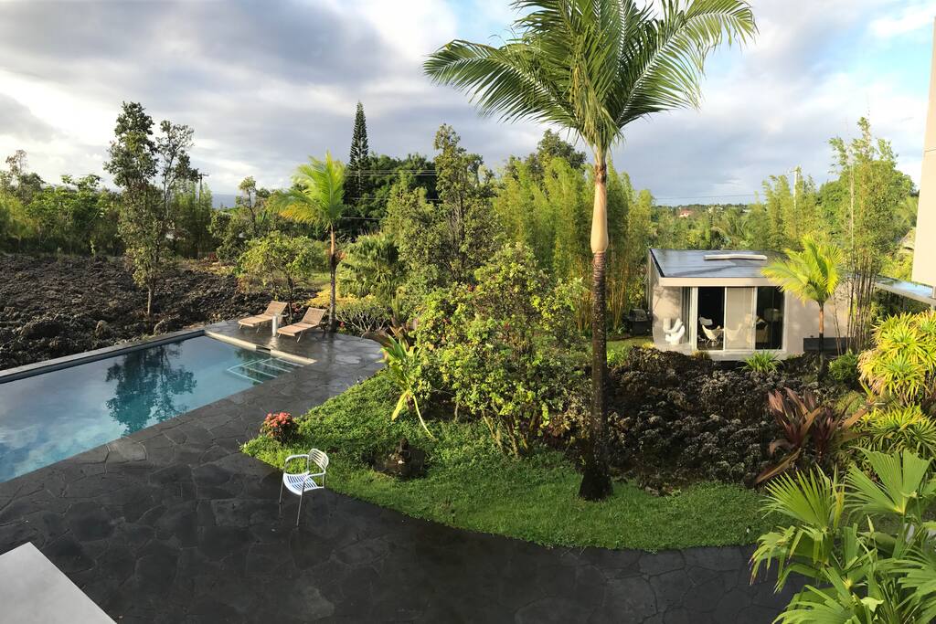 35 Foot Lap Pool and Studio set in Lava Field and Tropical Garden