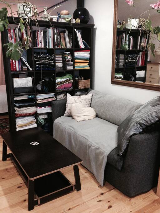Sofa with integrated fold out double bed for extra guest.