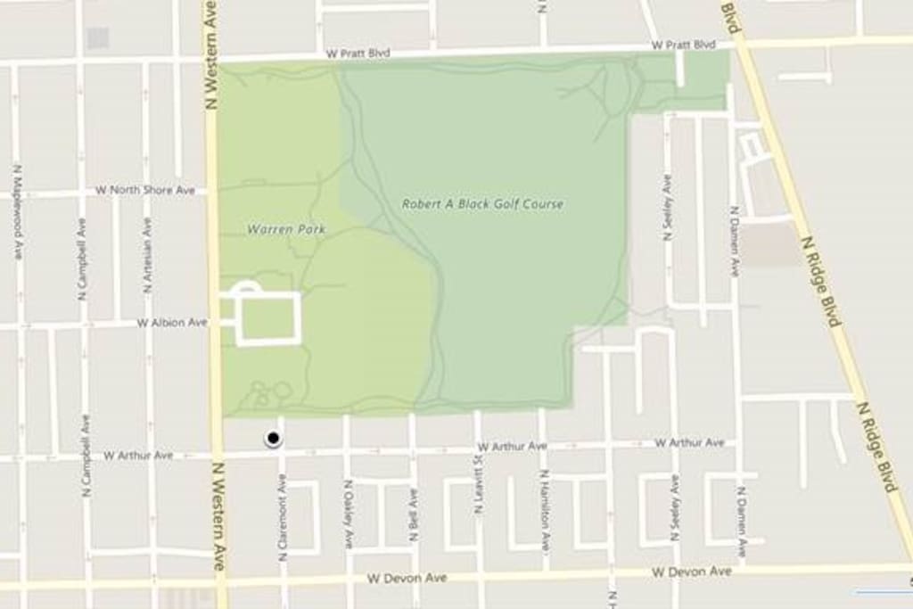 Google Map view of West Ridge Neighborhood, Warren Park, and Robert A. Black Golf Course