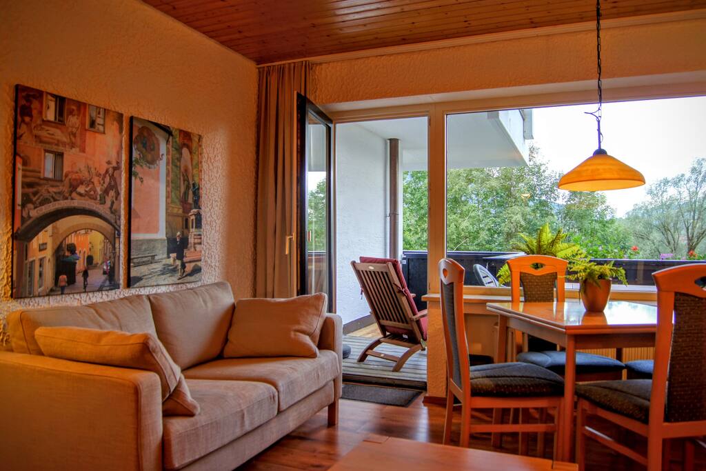 Living/dining area with door to balcony