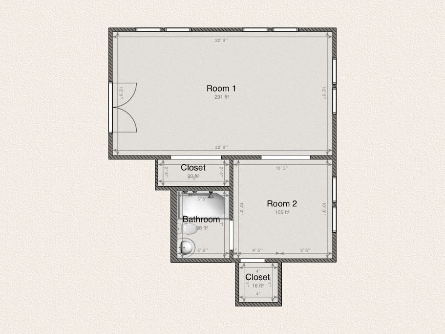Floor plan of space, private entry not shown, double door leads into main house and will be locked and secured at all times.