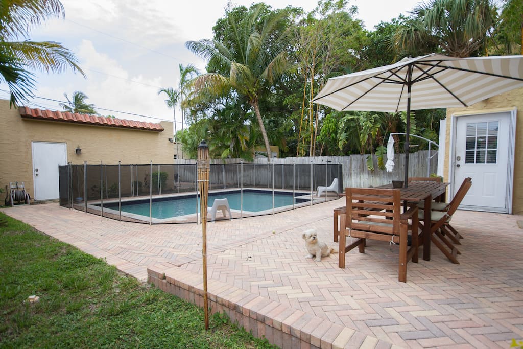 Large Patio with volley ball pool
