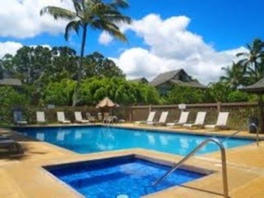 Beautiful pool, jacuzzi and propane BBQ's with utensils.
