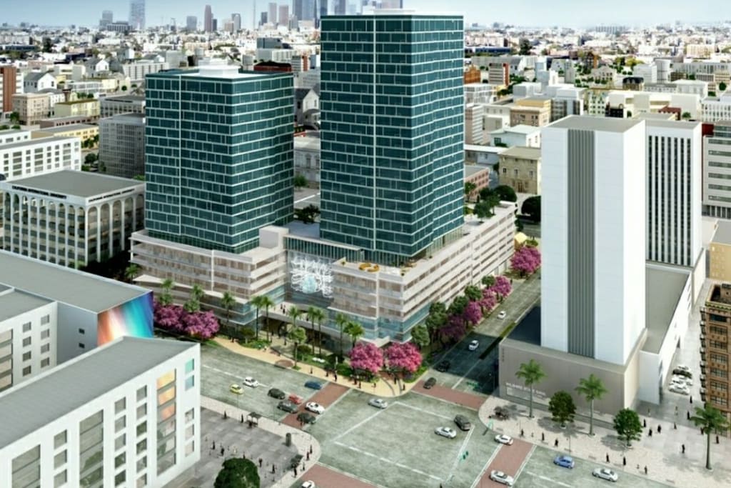 Air View of Vermont & Wilshire Community. Restaurants and Shops on the Street Level. Safe to walk to restaurants and shops