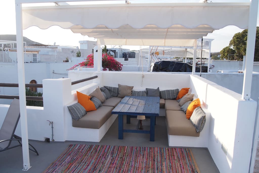 Our newly built roof terrace is a wonderful spot from which to enjoy views of the mountains, sea and village. It is the perfect spot to enjoy a BBQ or to sunbathe. With very little light pollution, at night the stars are incredible!