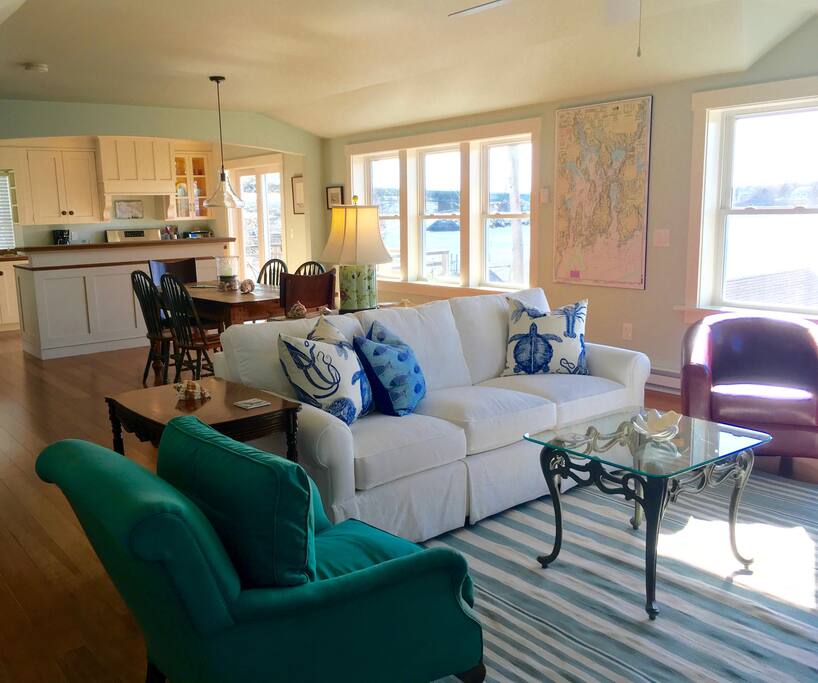 Living area with fireplace and TV