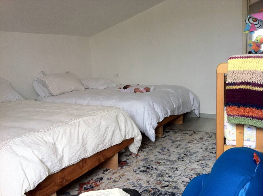 bedroom with two beds each measuring 1.20 meter. (fits 1-2 each and can be joined) also contains a small crib for baby 0-3 months the second bedroom has a bed thats 1.40meter and sleeps 2. i dont have pic this minute