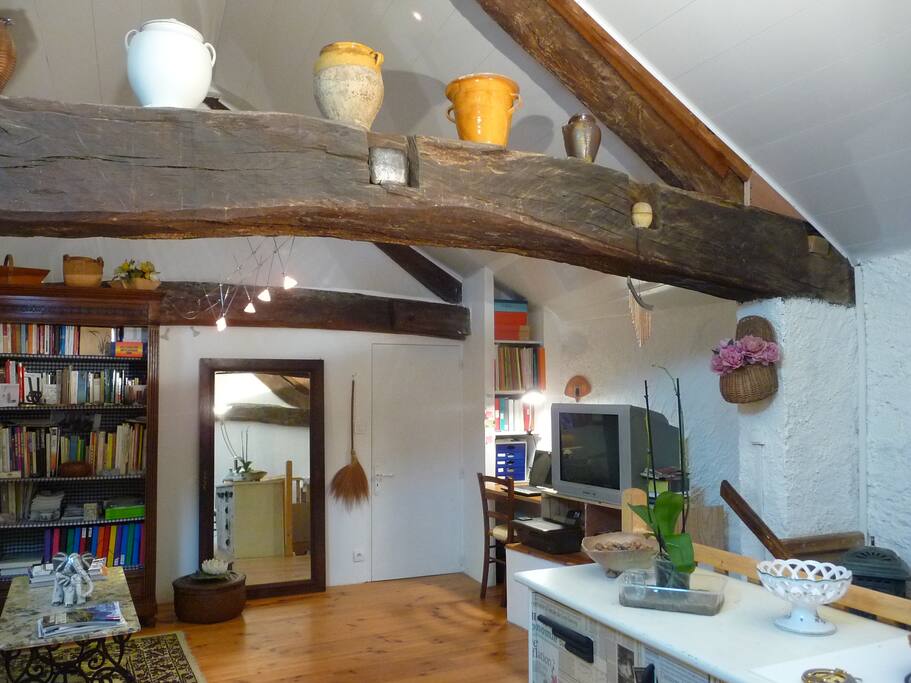 L'espace télé et un petit bureau pour poser l'ordinateur .