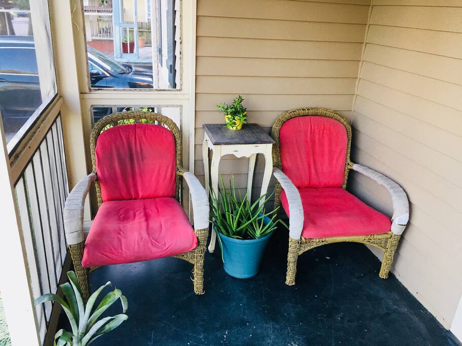 The front porch offers a shady spot to take sip some coffee and take in the neighborhood.