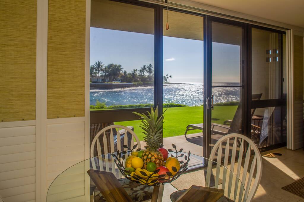 Watch the sea turtles and whales while eating breakfast