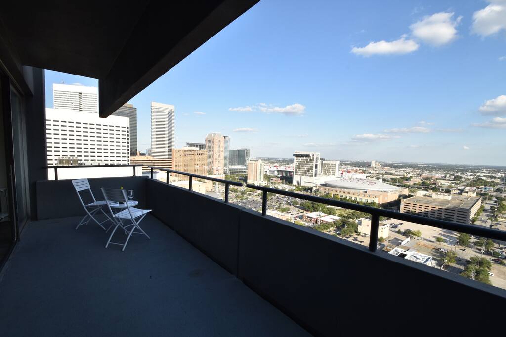 Huge Main Balcony with Views over Toyota Center and George R Brown Convetion Center