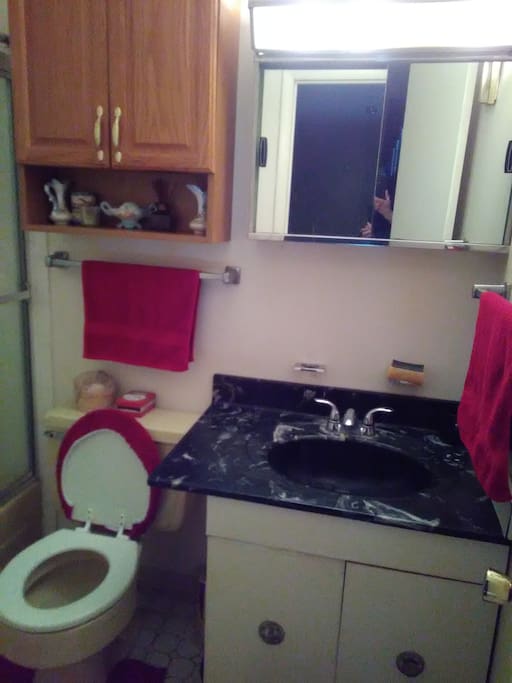 Your own full bath room you can take a long soak or a shower!