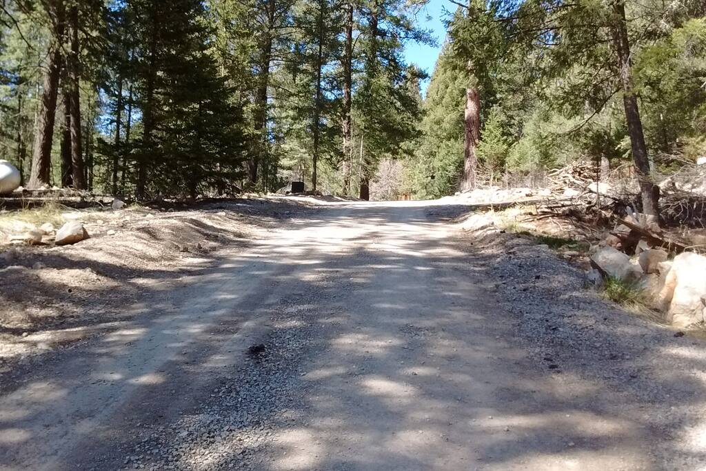 Cabin is in the dark area on the left at the top of the hill, this is Canyon Road