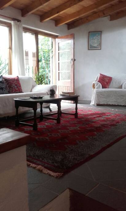 The living area, where you walk out onto the pool