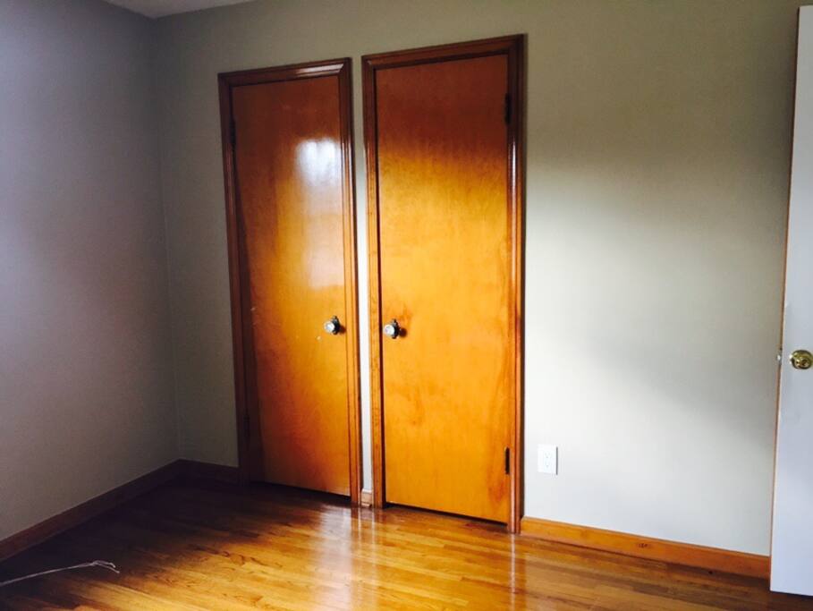 Walk-in closet. Hardwood floor