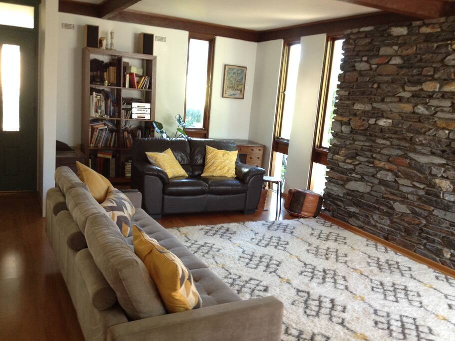 Lounge with Mid Century Stone Wall