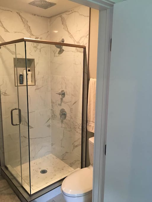 Rain shower in ensuite bath for the Orange Bedroom