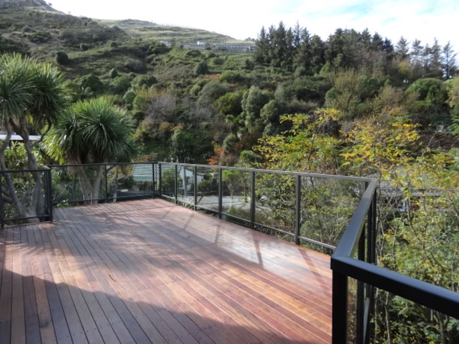 Rooftop deck view up the hills