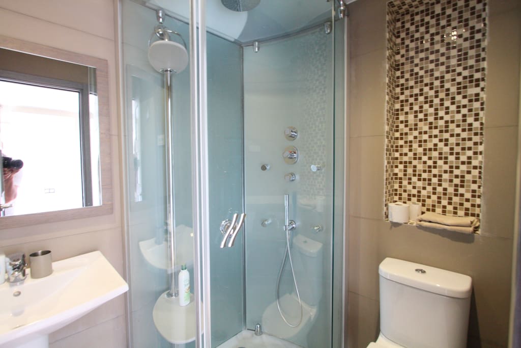 the shower from the bedroom