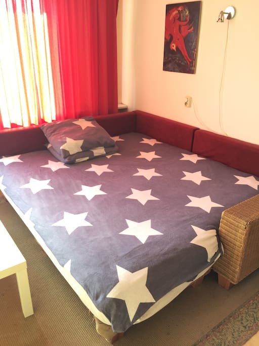 The big bed!! Big enough for three people and super comfy! Great sleep guaranteed!