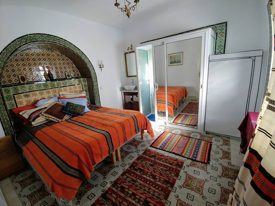 The 'Berber Suite' includes authentic artisanal Tunisian rugs and Berber art.